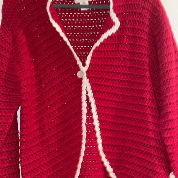 Monterey Bay Retro Cardigan Open Knit Sz XL Red Open Knit Sweater Grannycore - Picture 12 of 12